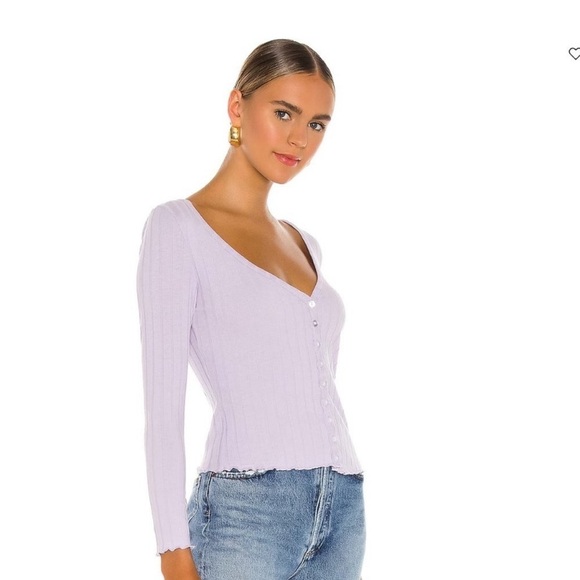 Superdown Nina Lavender Ribbed Button-Up Top - Picture 2 of 10
